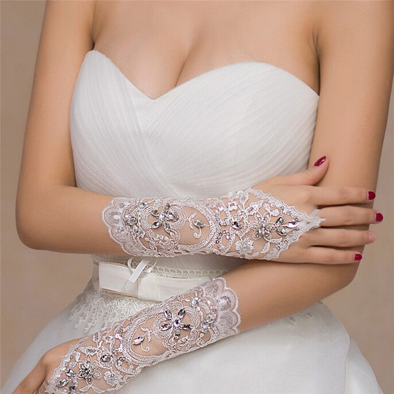 Elegant Embroidered Floral Bridal Gloves