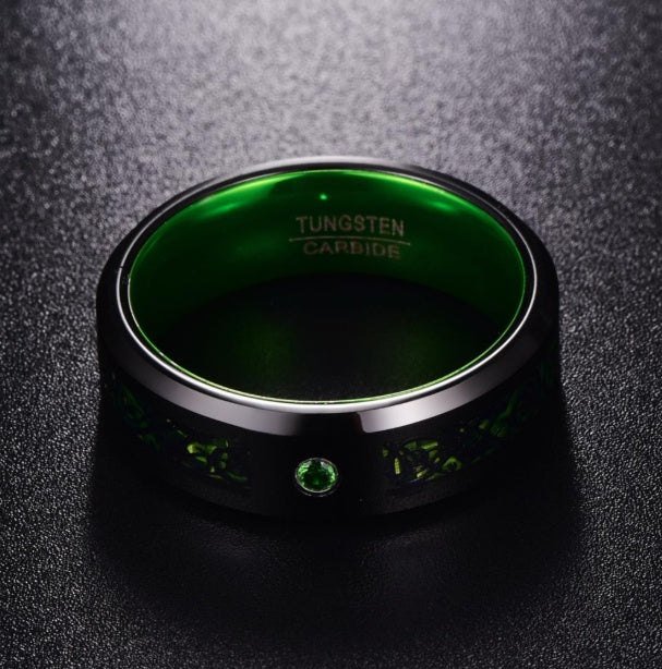 Rugged Matte Green Zircon Tungsten Carbide Men's Wedding Ring