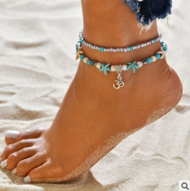 Retro Bohemian Beach Anklet with Ocean Charms