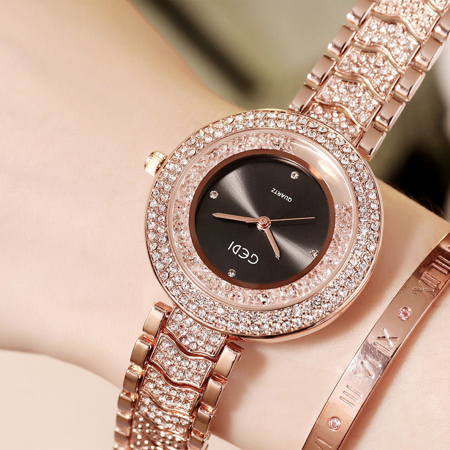 Elegant Women's Quartz Watch with Diamond-Accented Strap