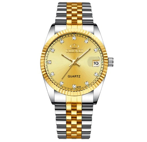 Elegant Golden Stainless Steel Couple Watch
