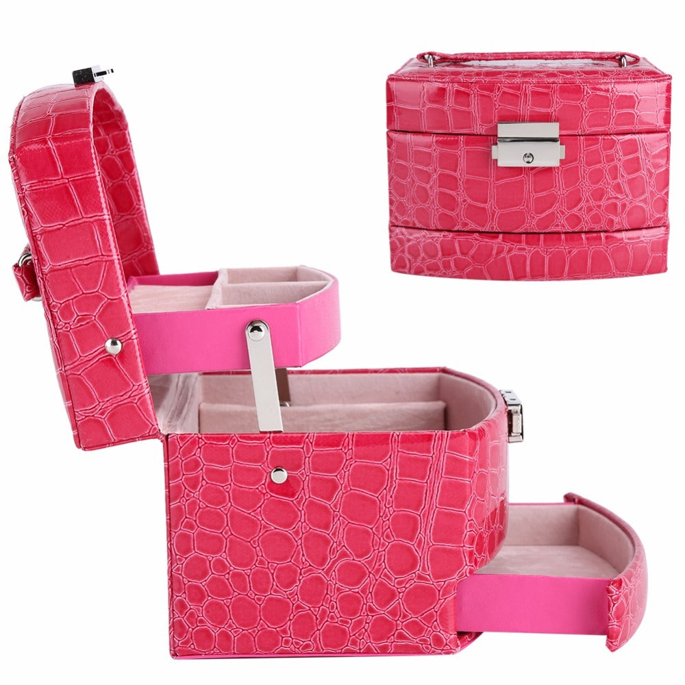 3-Layer Leather Jewelry & Makeup Organizer Box