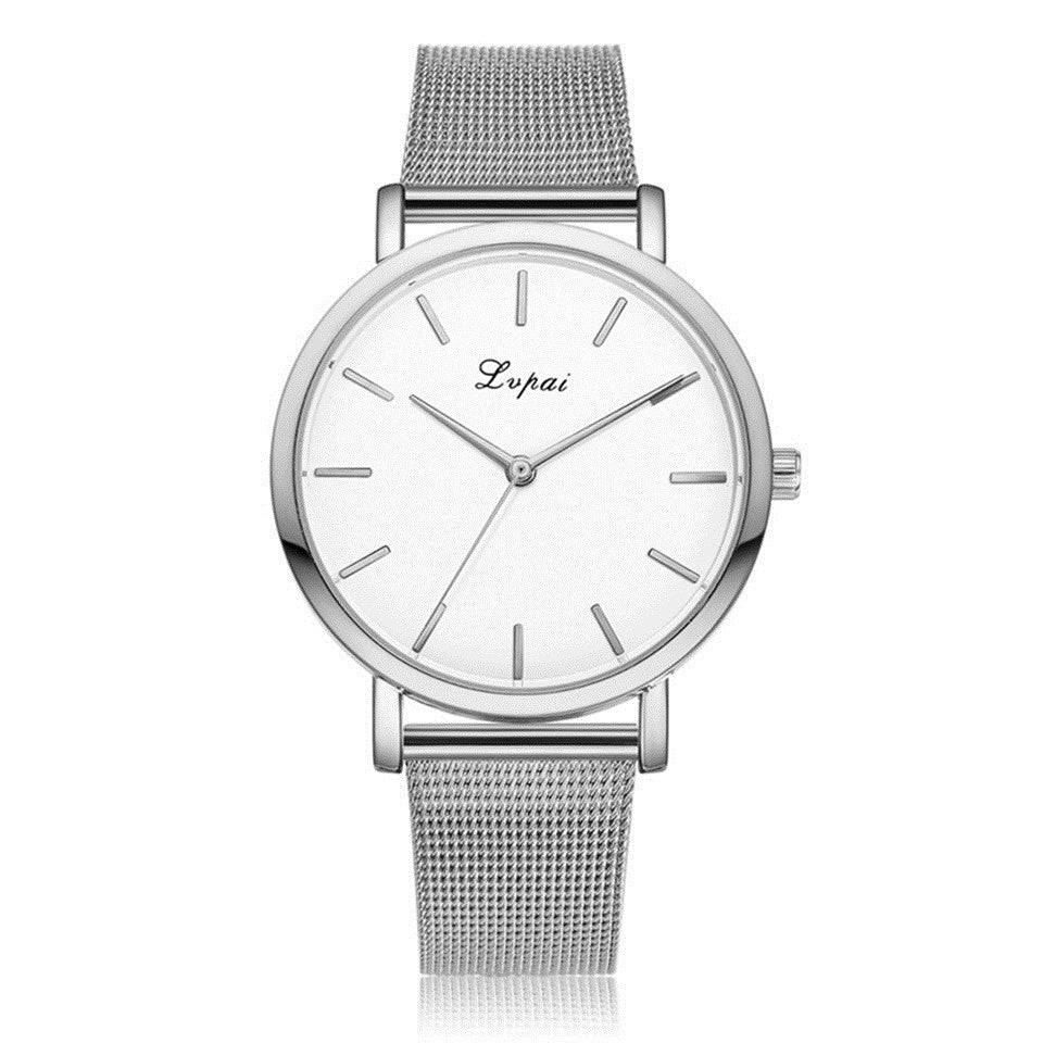 Chic Marble Dial Quartz Watch with Mesh Band