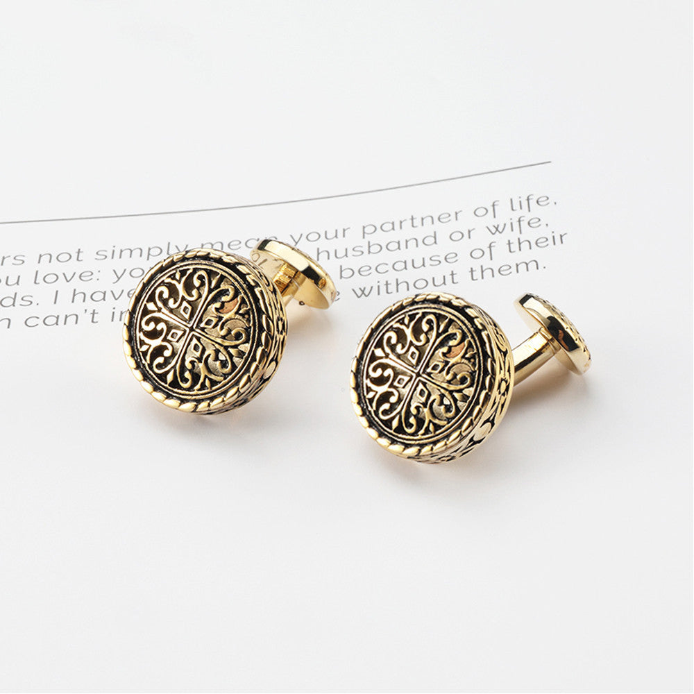 French Black Glue Drop Round Gold Plated Cufflinks