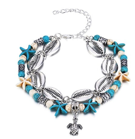 Retro Bohemian Beach Anklet with Ocean Charms