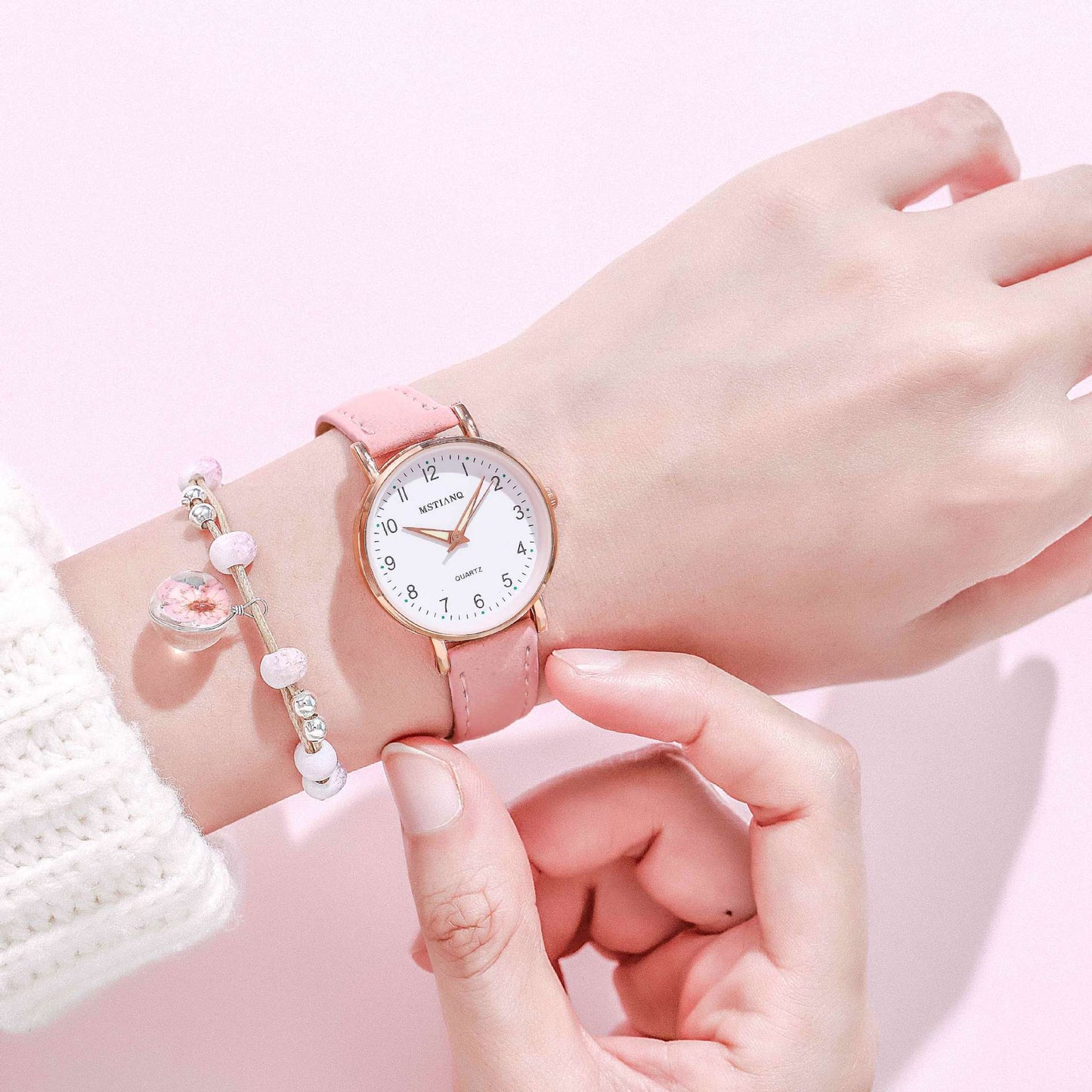 Women's Round Dial Faux Leather Quartz Watch