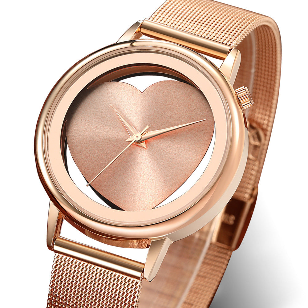 Elegant Heart-Shaped Hollow Out Quartz Watch