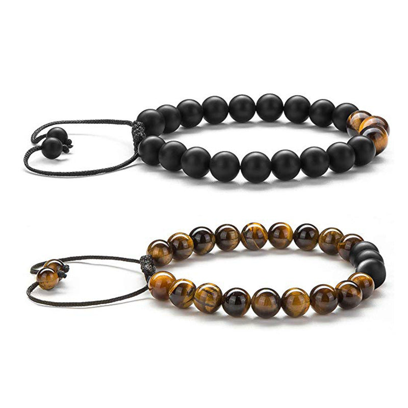 Striking Tiger Eye & Matte Black Agate Couple Bracelets