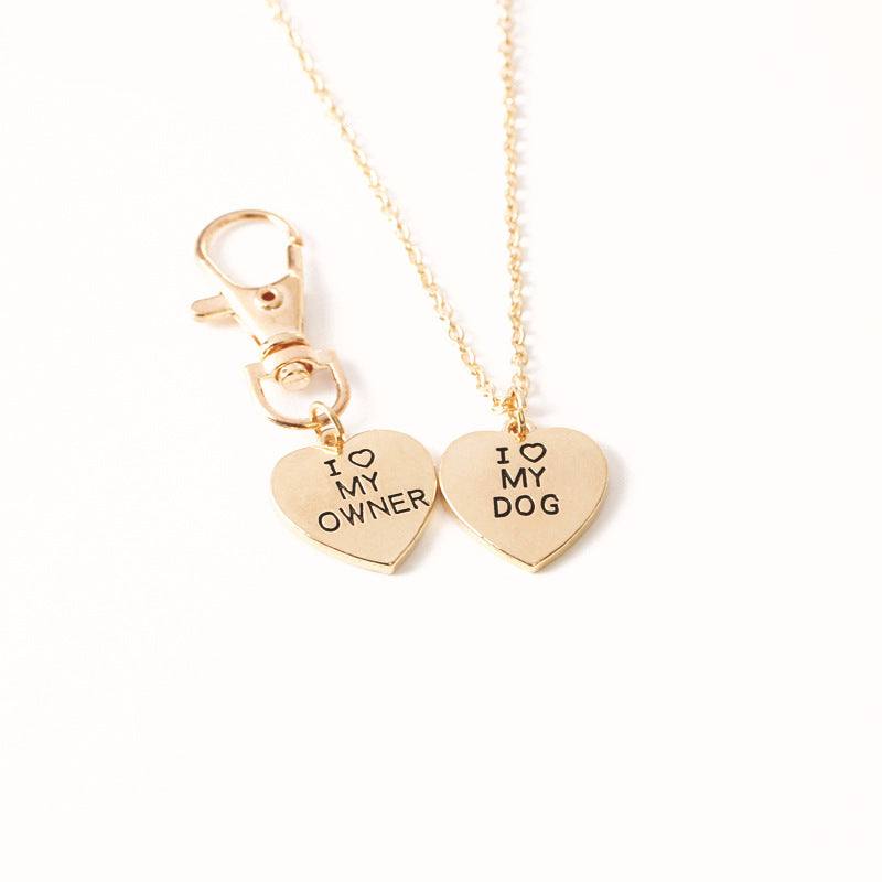 "I Love My Dog" Bone & Heart Necklace Set