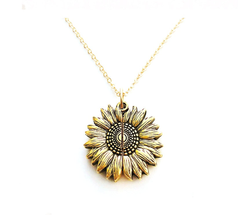 Sunflower Pendant Necklace with Engraved Message