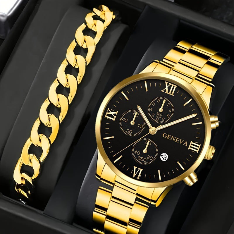 Men's Business Quartz Watch & Bracelet Set