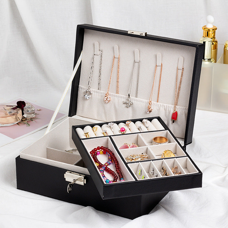 Multifunctional Wooden Leather Jewelry Storage Box