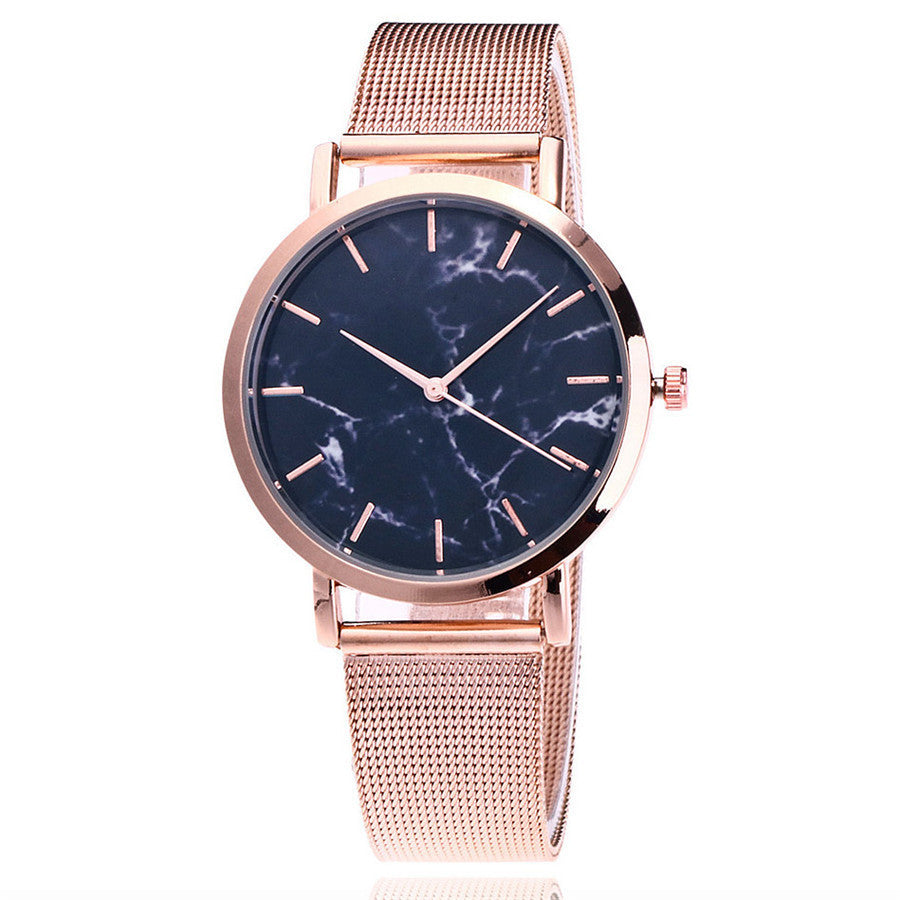 Chic Marble Dial Quartz Watch with Mesh Band