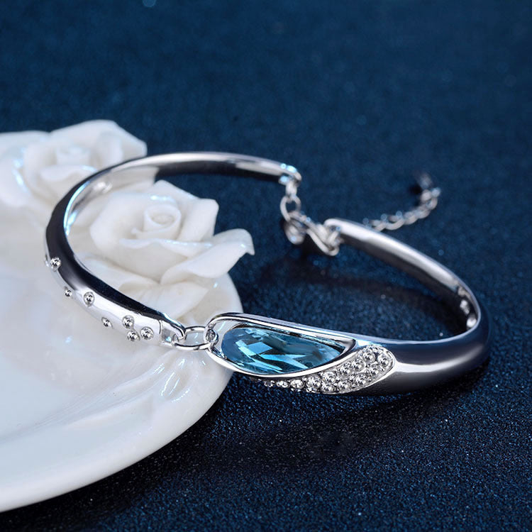 Adjustable Water Drop Bangle Bracelet 925 Sterling Silver Austrian Crystal