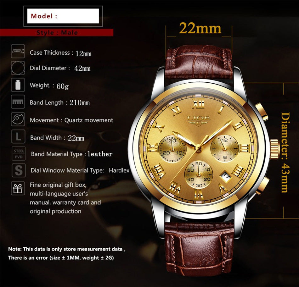Men's Leather Casual Sport Watch