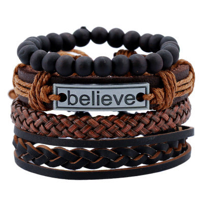 Men's "Believe" Geometric Leather Bracelet