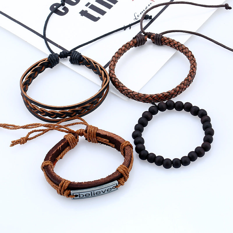 Men's "Believe" Geometric Leather Bracelet