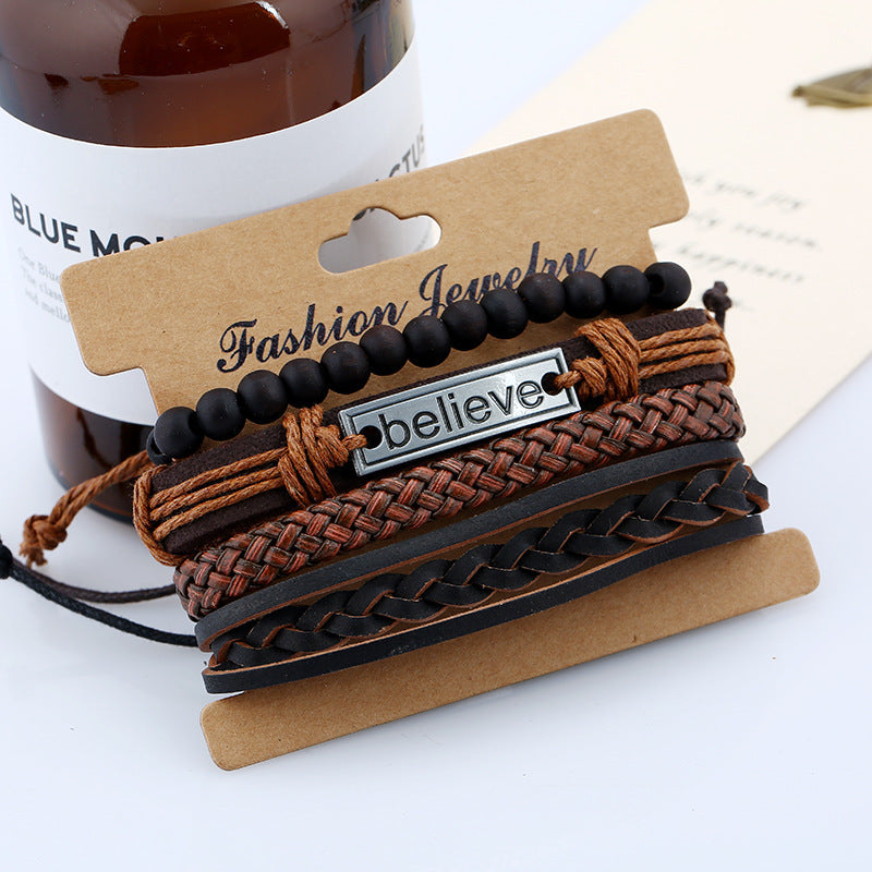 Men's "Believe" Geometric Leather Bracelet