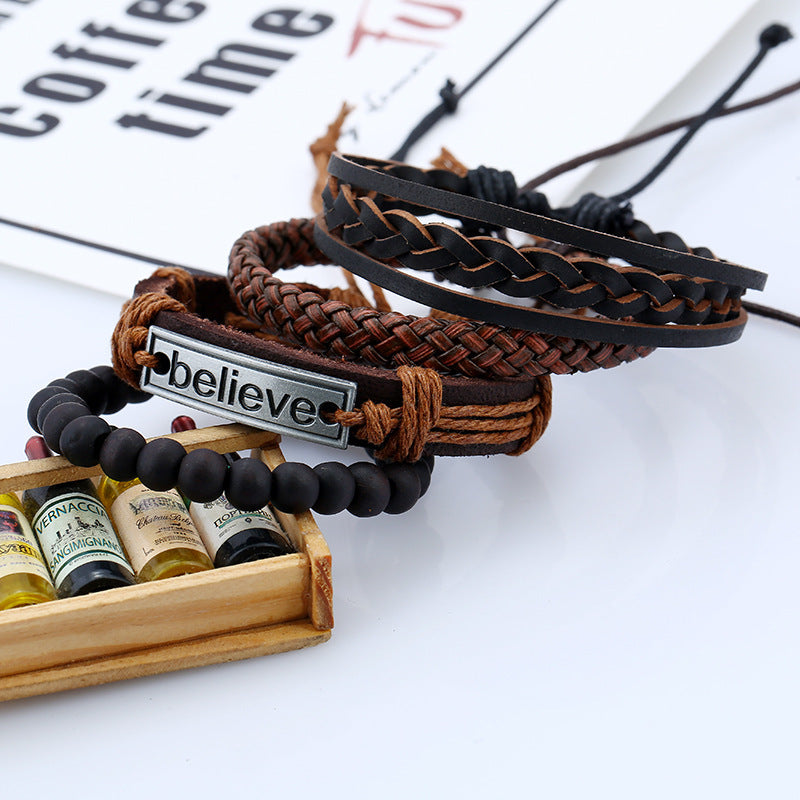 Men's "Believe" Geometric Leather Bracelet