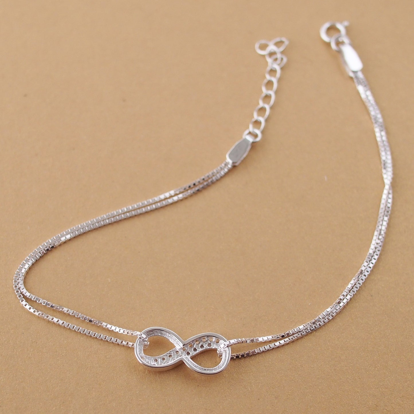 Adjustable Infinite Leaf Bracelet Charm 925 Sterling Silver 316 Stainless Steel Cubic Zirconia