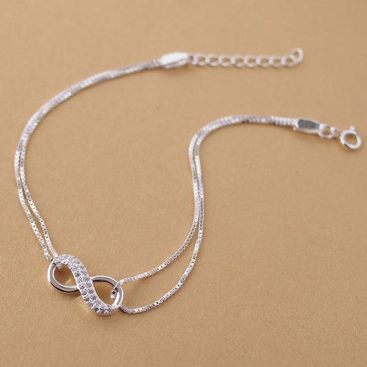 Adjustable Infinite Leaf Bracelet Charm 925 Sterling Silver 316 Stainless Steel Cubic Zirconia
