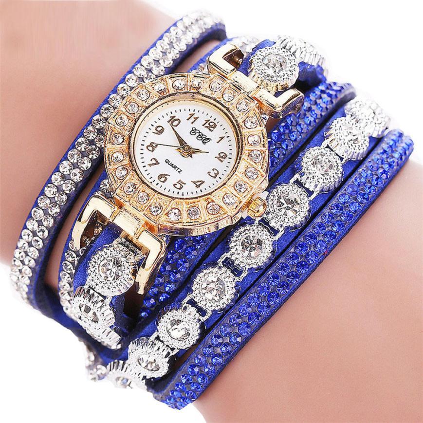 Fashionable Rhinestone PU Leather Bracelet Watch