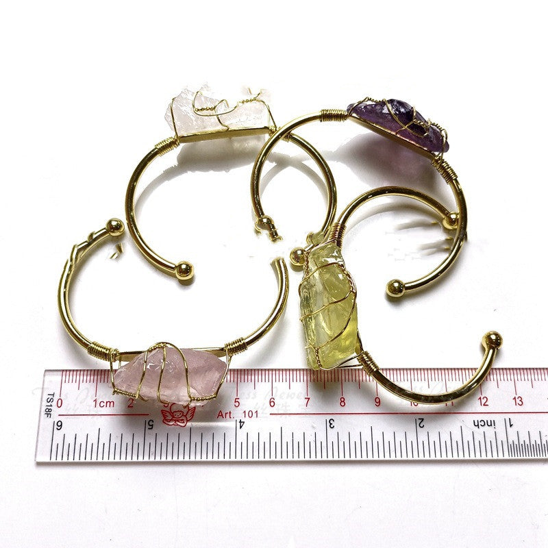 Natural Crystal Rough Stone Gold Unshaped Bracelet - Bohemian & Retro Jewelry