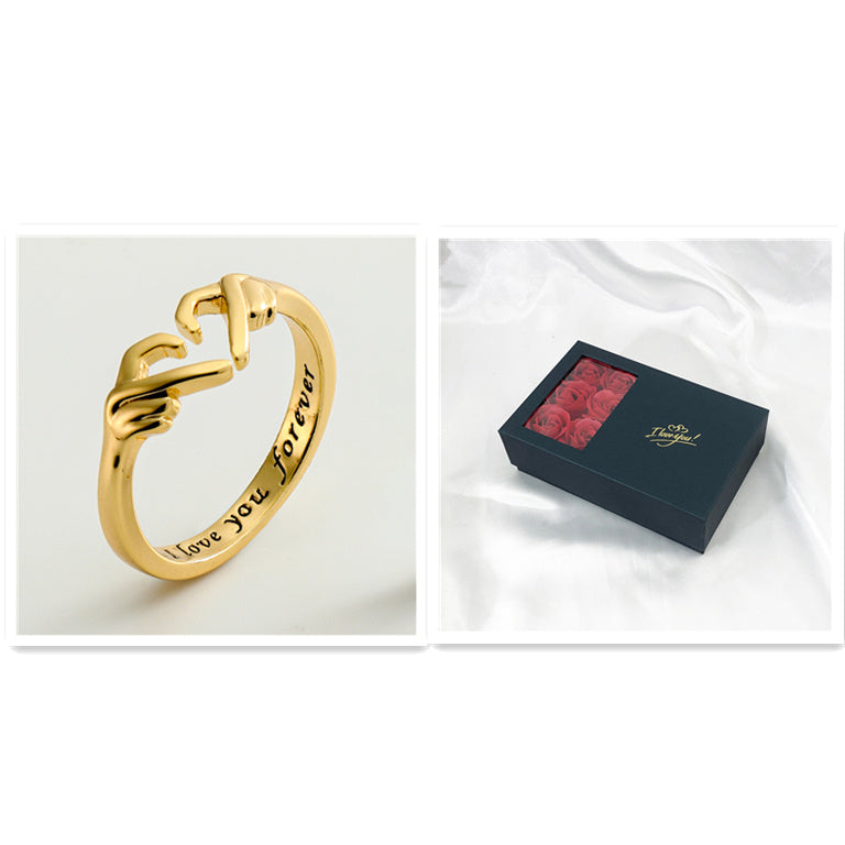 Romantic Heart Hand Hug Fashion Ring