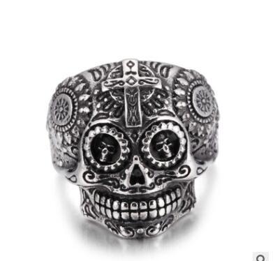 Vintage Cross Sugar Skull Ring