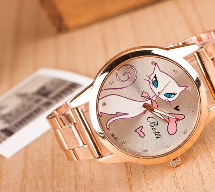 Elegant White Cat Alloy Quartz Watch