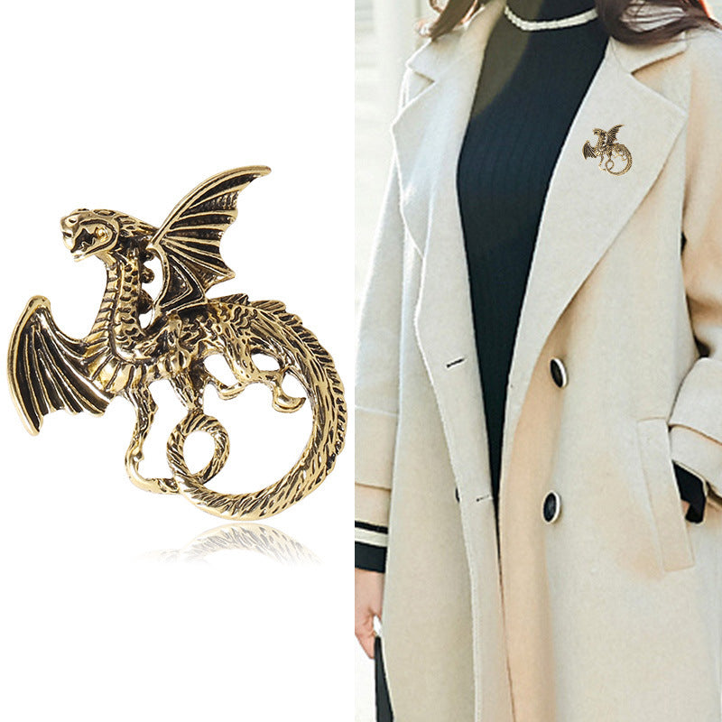 Vintage Demon Flying Dragon Brooch Pin