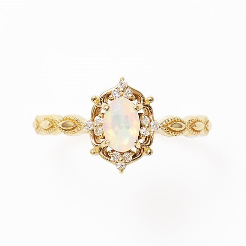 Opal and Diamond Ring in 10k Gold