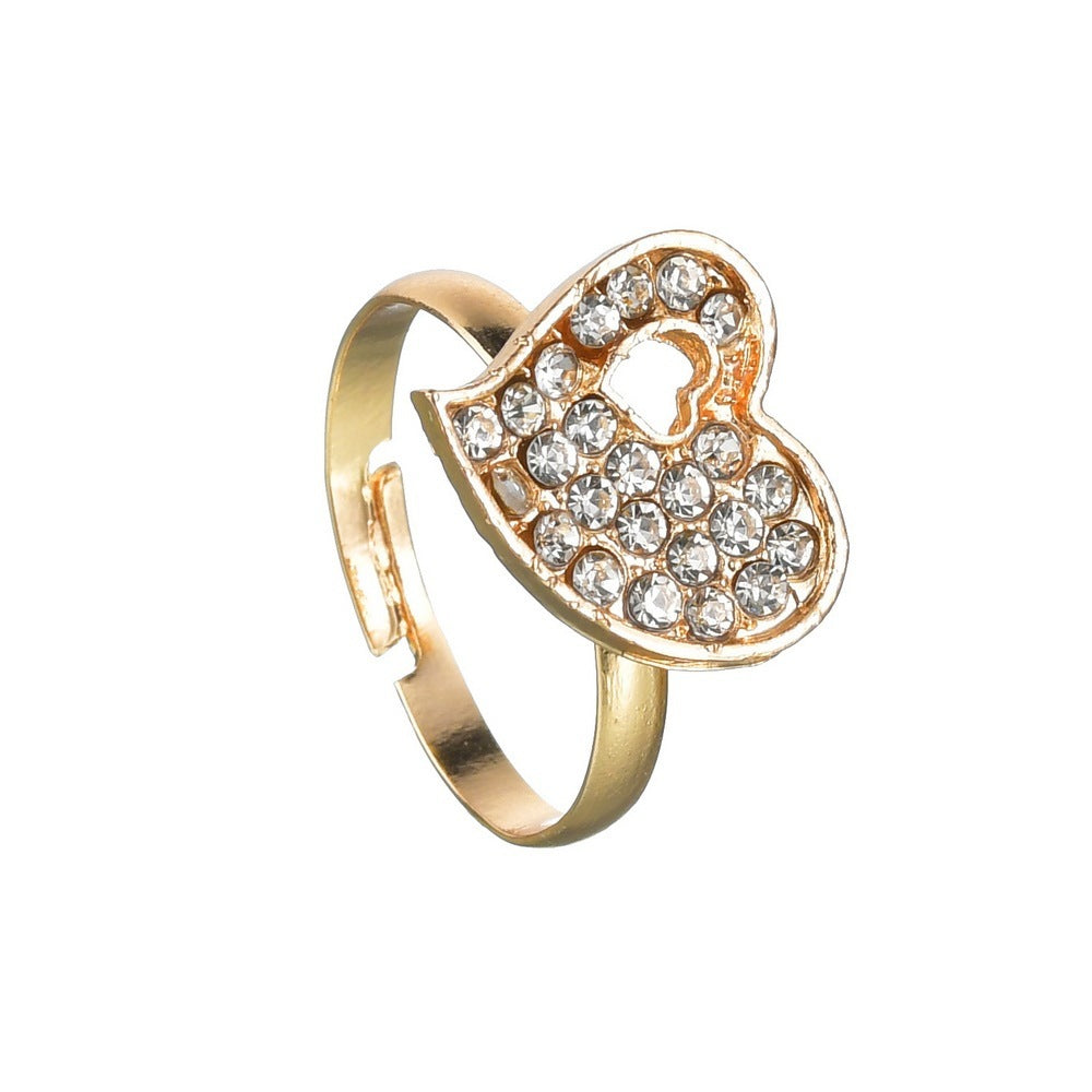 4 Pcs Gold Color Hollow Heart Crystal Jewelry Set