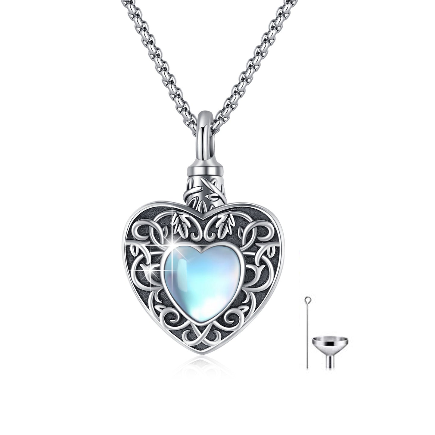 Cremation Ash Urn Moonstone Heart Necklace 925 Silver