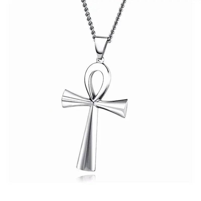 Men's Titanium Steel Ankh Cross Pendant Necklace