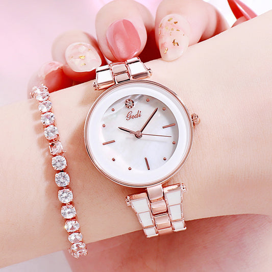 Elegant White Quartz Watch for Students & Fashion-Forward Women