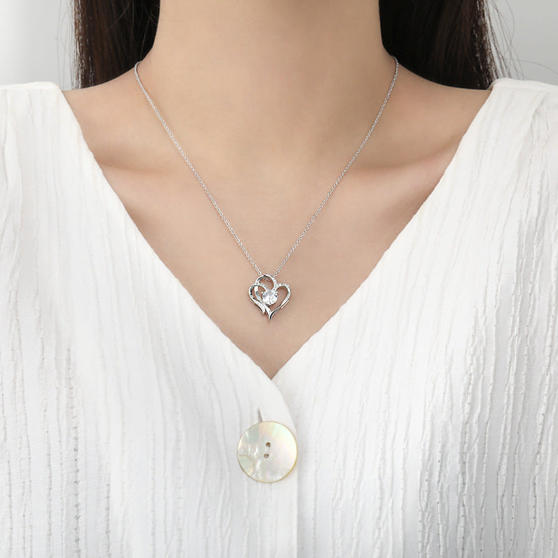 Zircon Double Love Heart Necklace - Rhinestone Clavicle Chain for Women