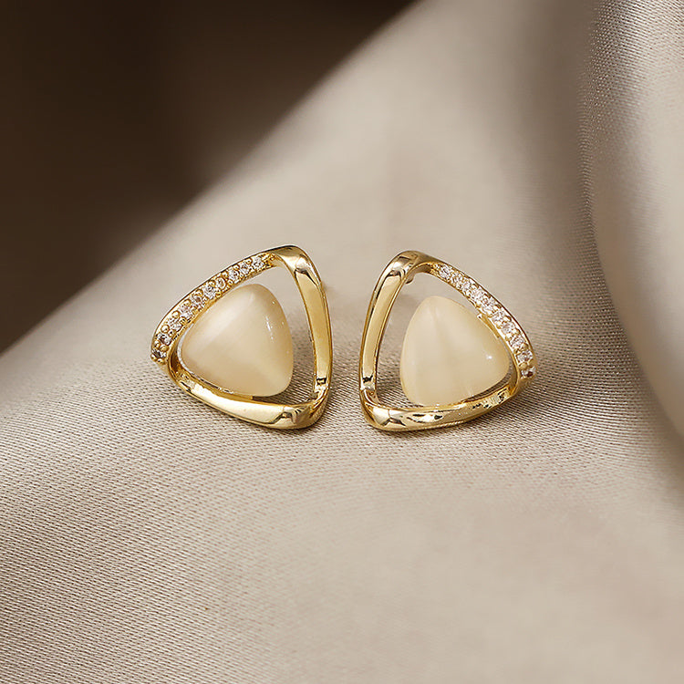 Opal Sun Flower Stud Earrings: Rhinestone & Emerald Cut Enamel