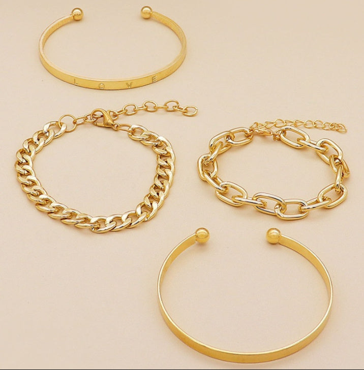 Minimalist Hollow C-Shaped Chain Bracelet Set
