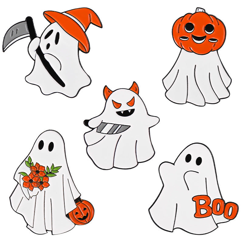 Creative Halloween Pumpkin Head Ghost Brooch