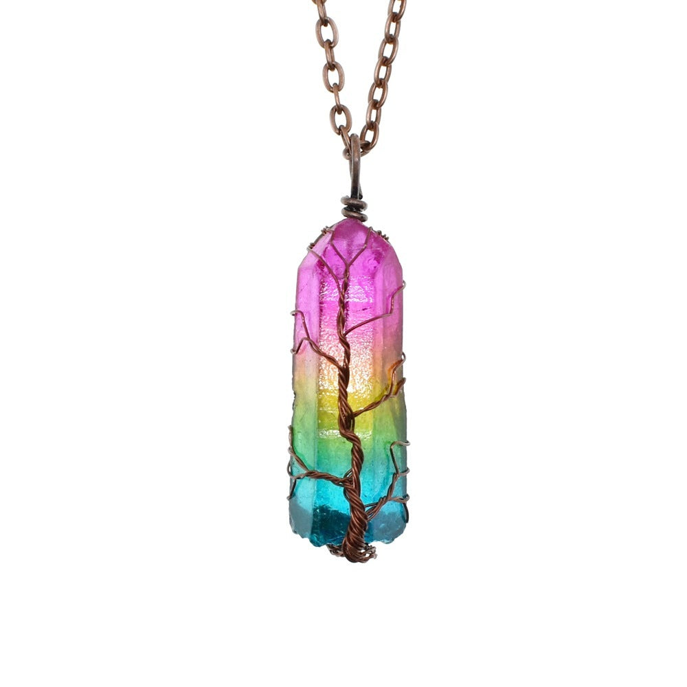 Stone Crystal Pillar Tree of Life Necklace