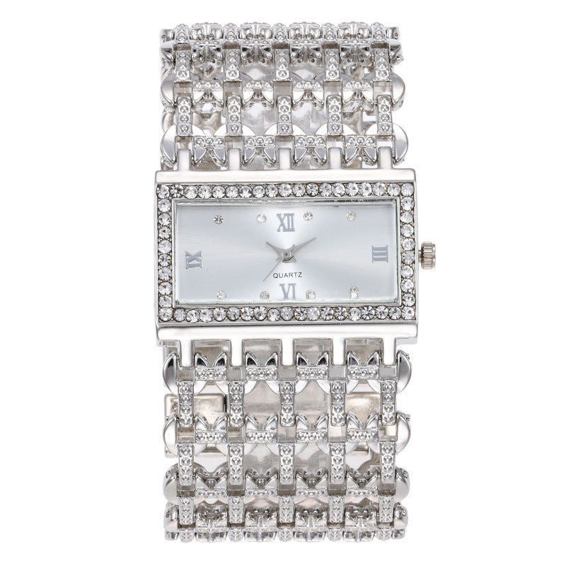 Dazzling Square Rhinestone Steel Watch