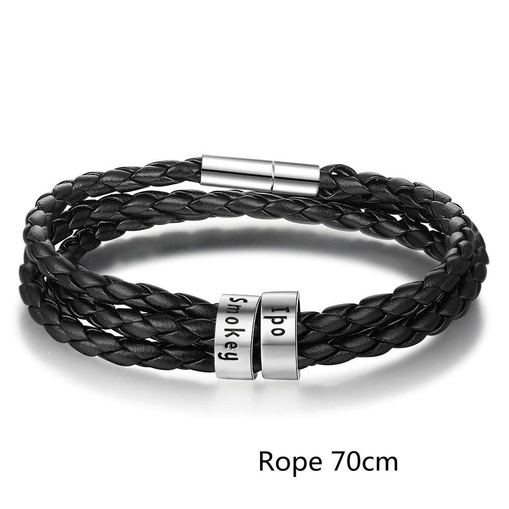 Personalized Braided Leather Name Bracelet for Men