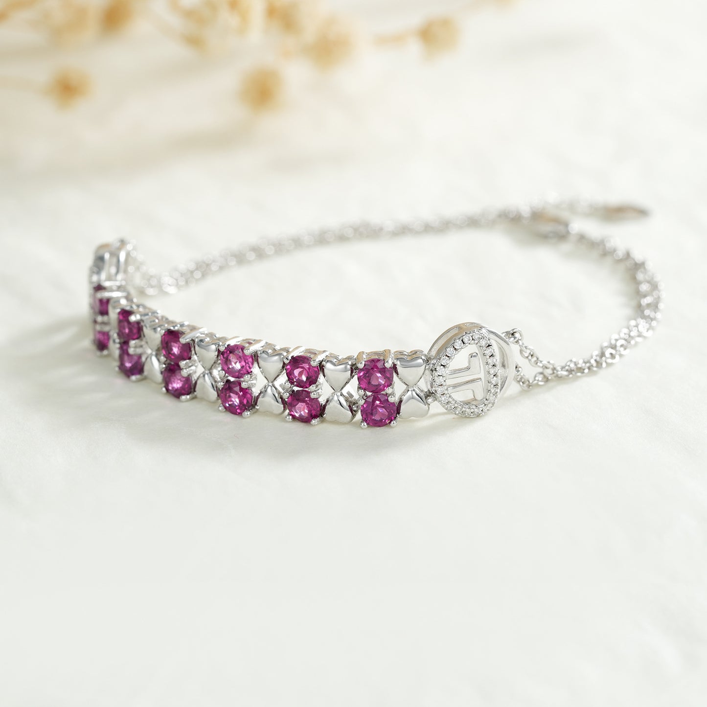 Amethyst Heart Sterling Silver Bracelet