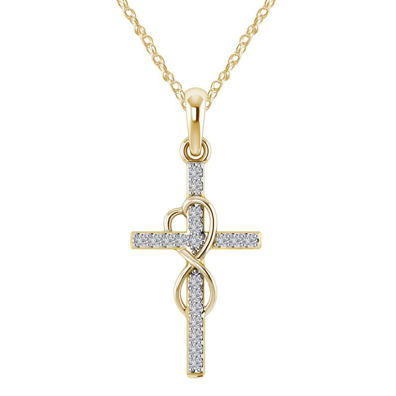 14K Gold Plated Cubic Zirconia Cross Necklace