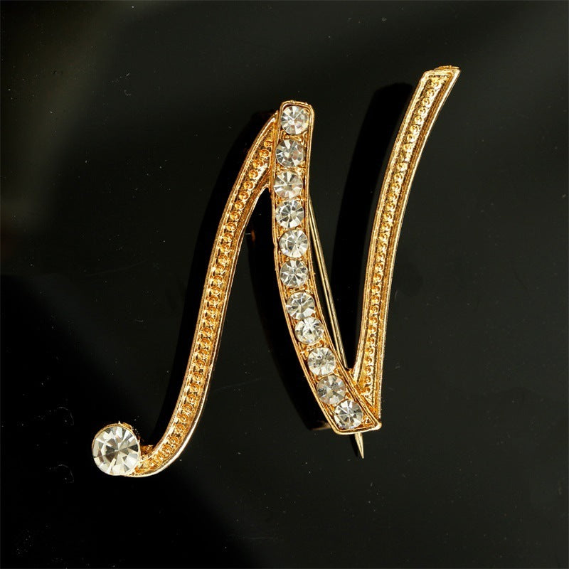 26 English Alphabet Brooch with Diamonds