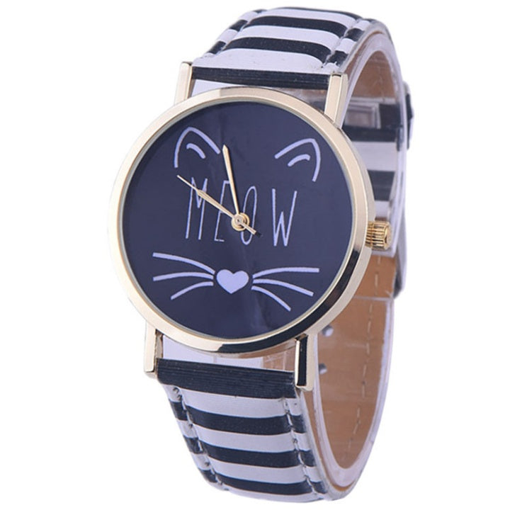 Charming Cat Pattern PU Leather Quartz Watch