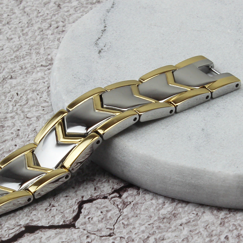 Gold Double Row Magnet Bracelet - Men's Titanium Steel