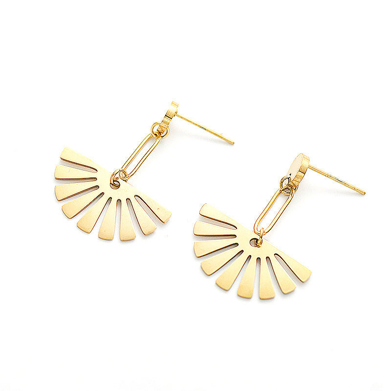Exquisite Gold Plated Fan-Shaped Stainless Steel Earrings