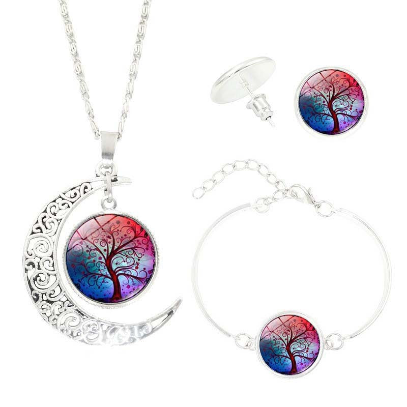 Lunar Tree of Life Glass Dome Jewelry Set